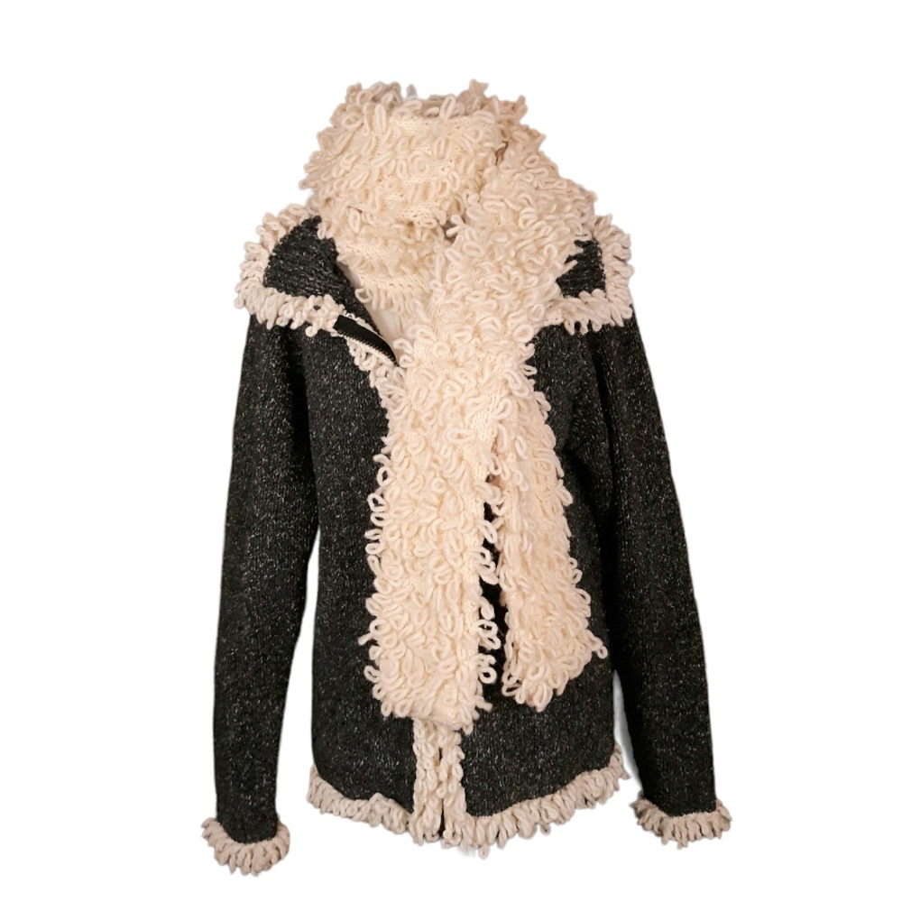 VTG Handmade Ecuador Looped Fringe Sweater Jacket S-M